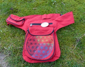 Hawanja Belt Bag Flower of Life Red with Colorful Patterned M or L