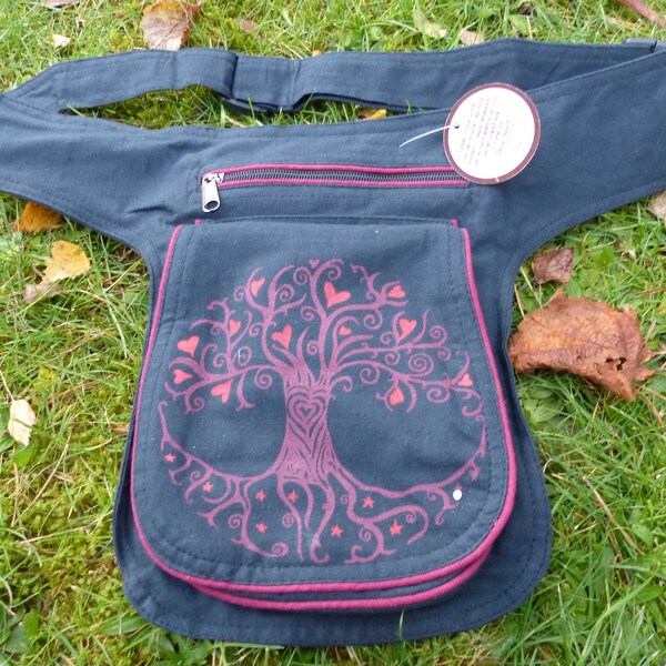 Hawanja Gürteltasche schwarz/dunkelrot "Tree of life" M