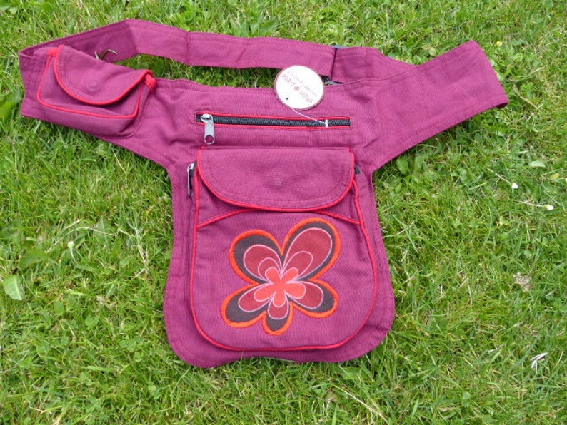 Hawanja belt bag eggplant with flower M or L image 1