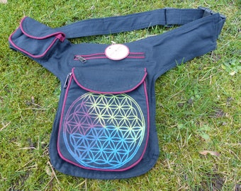 Hawanja belt bag flower of life black with colorful patterned M or L