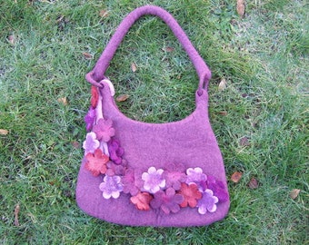 Hawanja felt bag purple with flowers