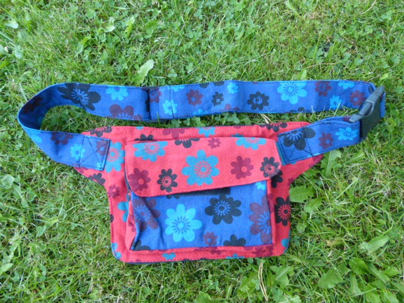 Hawanja ceinture pochette rouge/bleu avec fleurs image 2