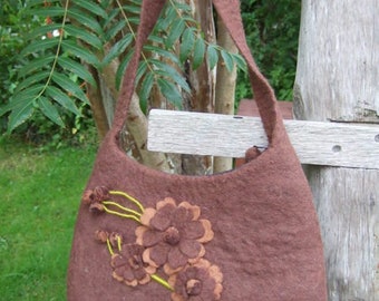 Sac en feutre-Hawanja avec des fleurs, brun foncé