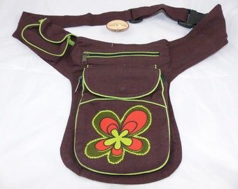 Hawanja sac de ceinture marron avec fleur