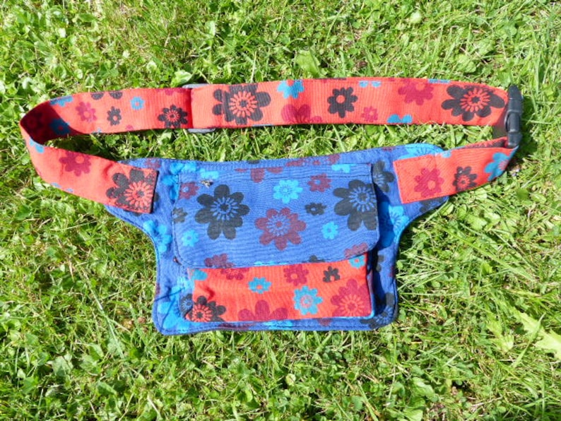 Fleur de Hawanja ceinture sac sombre bleu/rouge image 1