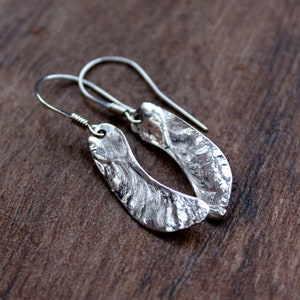 Sterling silver sycamore seed dangle earrings-Helicopter maple earrings-Maple seed earrings-Forest/park tree seeds-Botanical jewellery gift