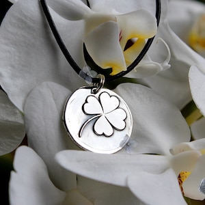 Silver Four Leaf Clover pendant-Lucky Shamrock necklace-Hope Faith Love Luck-Nature lovers gift-Meadow plant pendant-Botanical jewellery