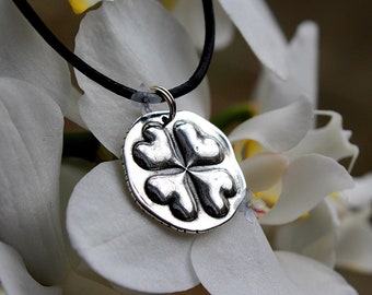 Sterling silver four leaf clover pendant-Lucky shamrock necklace-Nature lovers gift-Hope Faith Love Luck-Botanical jewellery-Irish jewellry