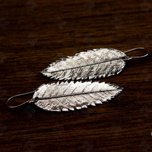 Sterling silver rowan leaf dangle earrings-Imprint rowan leaf earrings-Leaf dangle earrings-High detailed leaf earrings-Botanical jewellry
