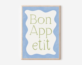 Bon appetit, Kitchen print, aesthetic kitchen decor, Colourful wall print, Trendy quote