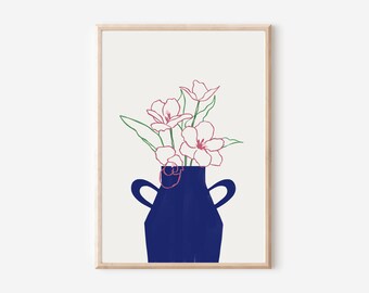 Flower botanical print, flowers with in a vase, Kitchen print, aesthetic kitchen decor, Colourful wall print, Trendy quote