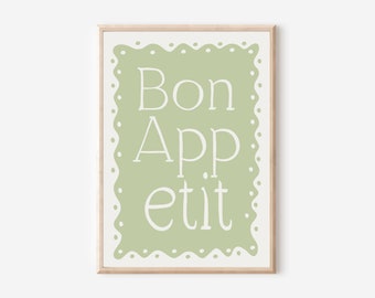 Bon appetit, Kitchen print, aesthetic kitchen decor, Colourful wall print, Trendy quote