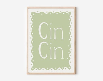 Cin Cin, Kitchen print, aesthetic kitchen decor, Colourful wall print, Trendy quote