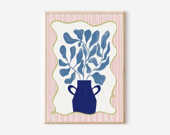 Leaves botanical print, flowers with in a vase, Kitchen print, aesthetic kitchen decor, Colourful wall print, Trendy quote