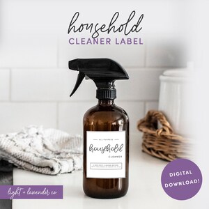 Household Cleaner Bottle Label | 4x 3 1/3in Label | Digital Download | Printable Design | Essential Oils