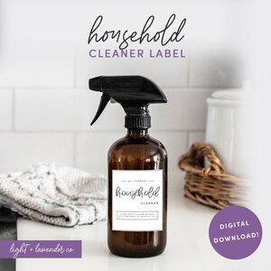 Household Cleaner Bottle Label 4x 3 1/3in Label Digital Download Printable Design Essential Oils image 1