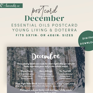Diciembre - Mezclas de difusor de aceite esencial - Postal 5x7in imprimible - Archivo digital - Young Living y DoTerra