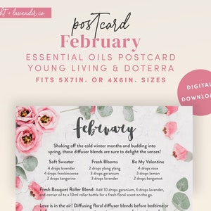 February - Essential Oil Diffuser Blends - Printable 5x7in Postcard - Digital File - Young Living and DoTerra