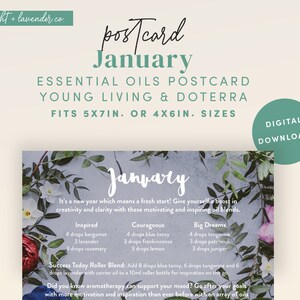 January - Essential Oil Diffuser Blends - Printable 5x7in Postcard - Digital File - Young Living and DoTerra