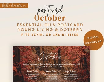 October - Essential Oil Diffuser Blends - Printable 5x7in Postcard - Digital File  - Young Living and DoTerra