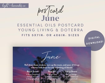 June - Essential Oil Diffuser Blends - Printable 5x7in Postcard - Digital File  - Young Living and DoTerra