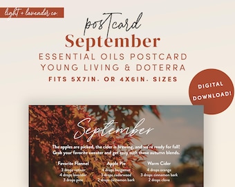 September - Essential Oil Diffuser Blends - Printable 5x7in Postcard - Digital File  - Young Living and DoTerra