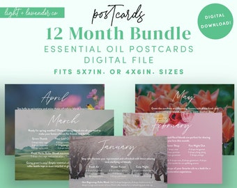 12 Month Bundle - New! Essential Oil Diffuser Cards - Printable 5x7 Postcards - Digital Download - Young Living and DoTerra