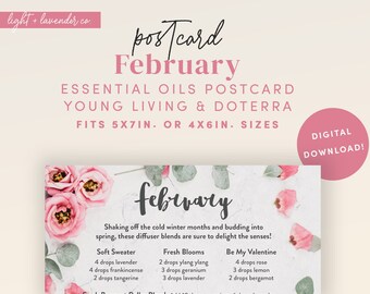 February - Essential Oil Diffuser Blends - Printable 5x7in Postcard - Digital File - Young Living and DoTerra