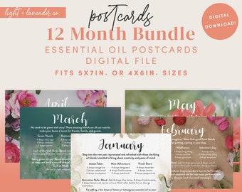 12 Month Bundle - Essential Oil Diffuser Cards - Printable 5x7 Postcards - Digital Download - Young Living and DoTerra