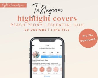 Instagram Story Highlight Covers - Peach Peony Essential Oils  - 20 Designs - 1 JPG file - Digital Download