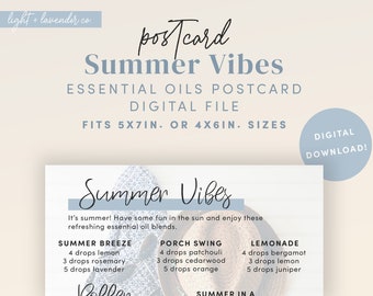 Summer Printable Postcard - Essential Oil Blends - Printable Card - 5x7in or 4x6in - Digital Download