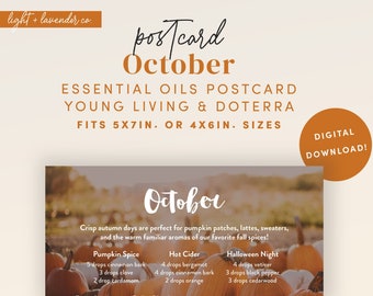 October - Essential Oil Diffuser Blends - Printable 5x7in Postcard - Digital File - Young Living and DoTerra
