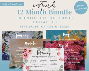 12 Month Bundle - Essential Oil Diffuser Blend Cards - Printable 5x7in Postcards - Digital Files - Young Living and DoTerra