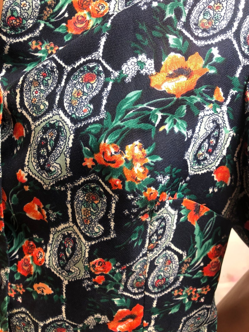 Blouse 70s vintage blue L XL Paisley hippie
