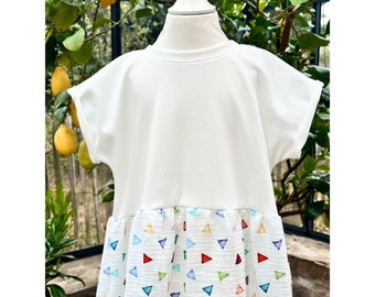 Summer dress rib jersey muslin "watercolor triangles" airy summery size 86-140 girls birthday outfit school enrollment