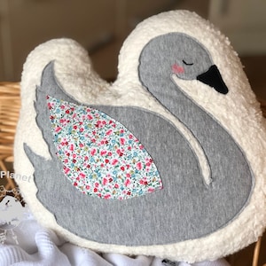 Cuddly toy pillow "Baby Swan LILIAN" cuddly toy children's pillow baby pillow girl cuddle with name swan floral gray baby gift