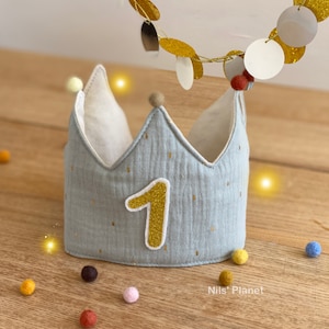 Birthday crown muslin old mint gold glitter unisex felt bobble birthday unisex