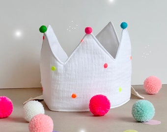 Geburtstagskrone NEON  PUNKTE gestickt Kinder feiern Stoffkrone Geburtstag bunt  Zahl Glitzer Birthday Crown Prinz Prinzessin unisex cool