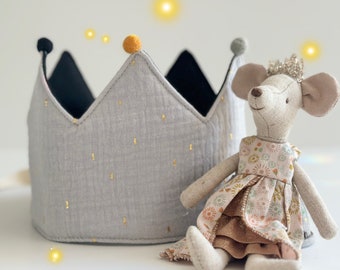 Birthday crown muslin light gray gold glitter unisex felt bobble birthday unisex