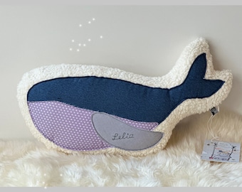 Cuddly (animal) pillow "WAL Matteo", blue whale desired name star with name personalized sea organic plush boy girl baby gift decoration