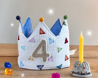 Birthday crown fabric crown muslin triangles watercolor colorful children birthday crown crown baby unisex