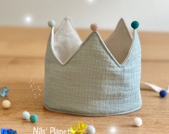 Birthday crown muslin old mint shimmer shine unisex or girls felt bobble birthday