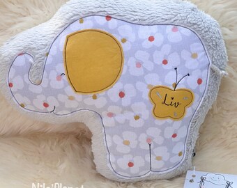 Kuschel(tier)kissen ELEFANT kuscheln Bio-Plüsch geblümt Name personalisierbar Baby Geburt Geschenk Lesekissen