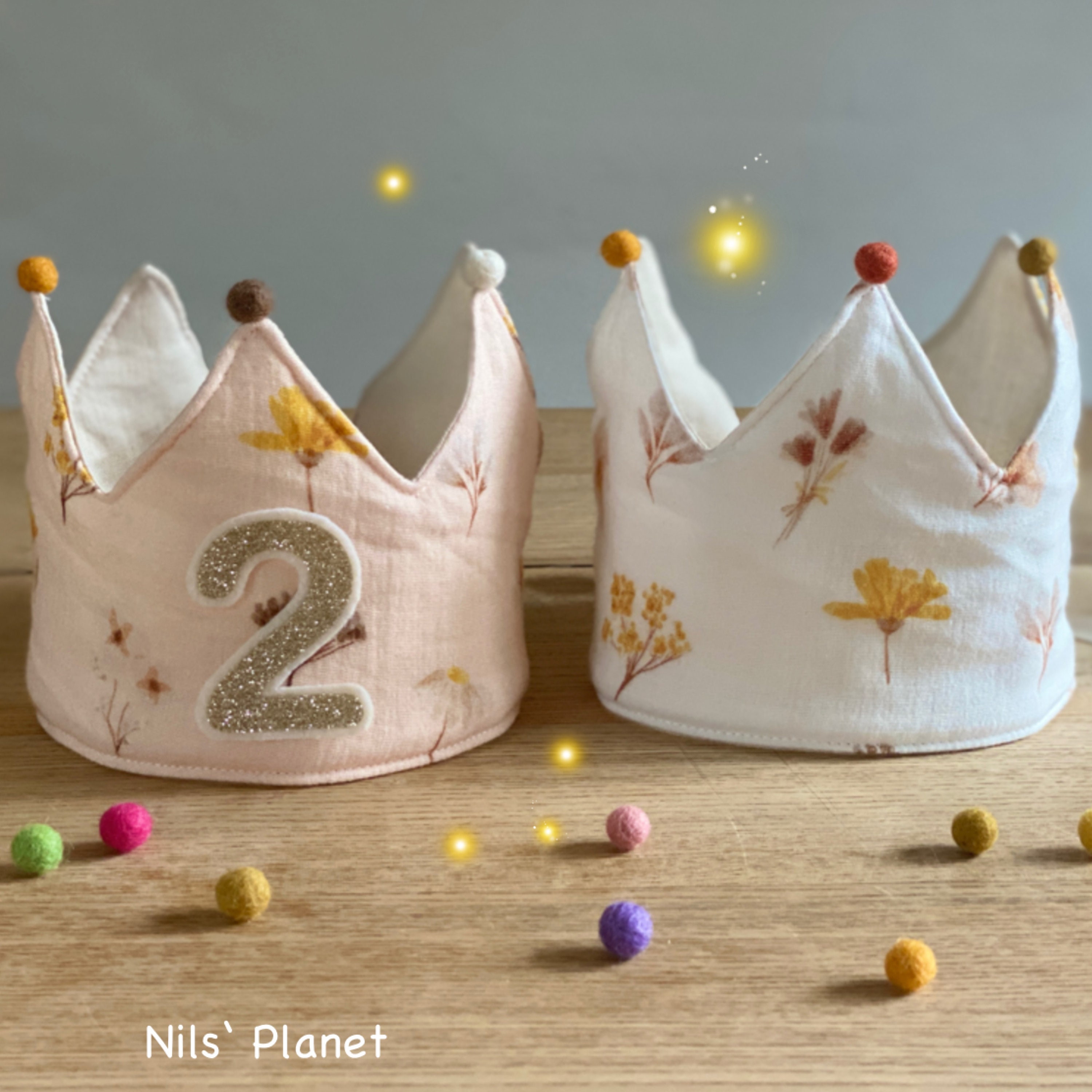 Couronne d'anniversaire tissu couronne mousseline écru paillettes dorées couronne  d'anniversaire enfant couronne bébé unisexe -  France
