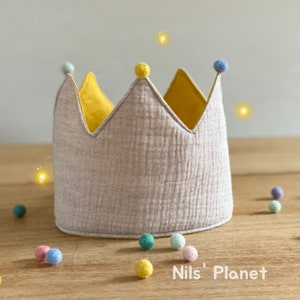 Birthday crown muslin celebrate children fabric crown birthday light brown Birthday Baby Crown unisex