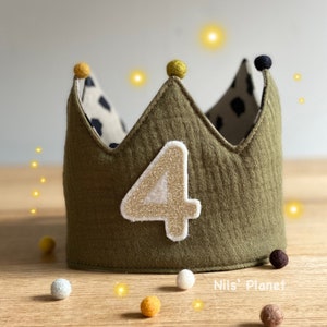 Birthday crown muslin celebrate fabric crown olive green Birthday boy baby girl Crown unisex