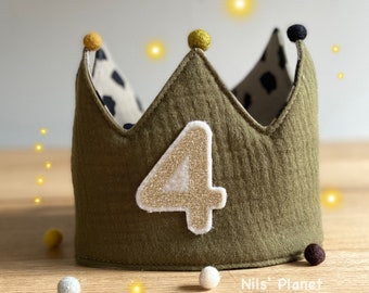 Birthday crown muslin celebrate fabric crown olive green Birthday boy baby girl crown unisex