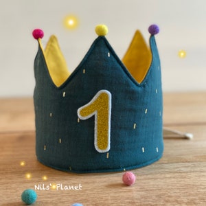 Birthday crown fabric crown muslin dark green golden glitter children's birthday crown crown baby unisex