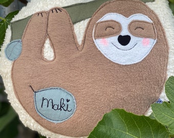 Kuschel(tier)kissen Faultier Kissen mit Name Blumen personalisierbar Mädchen Junge Baby Teenager Biostoffe kuscheln Sloth