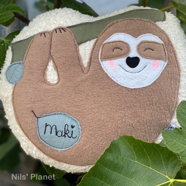 Kuschel(tier)kissen Faultier Kissen mit Name Blumen personalisierbar Mädchen Junge Baby Teenager Biostoffe kuscheln Sloth